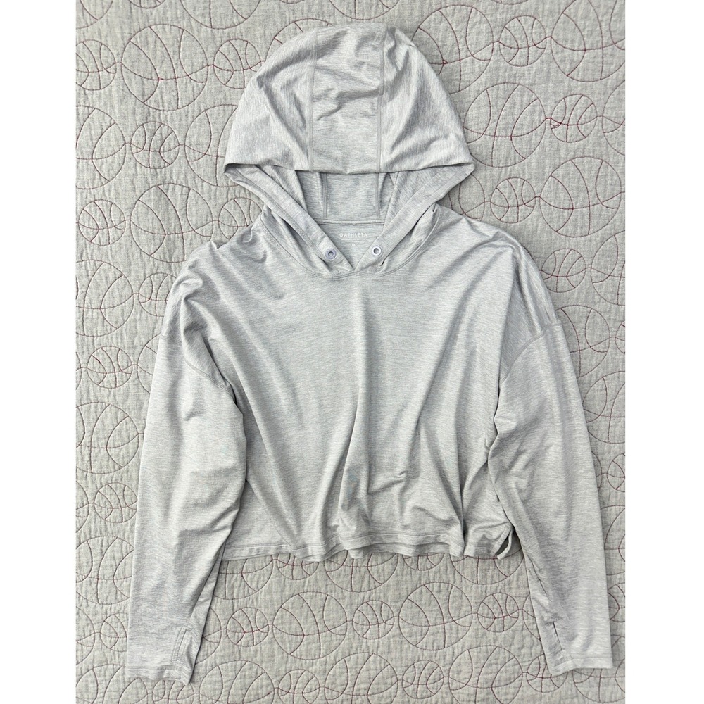Athleta Uptempo Crop Hoodie Gray Heathered Thumbholes / Womens Medium